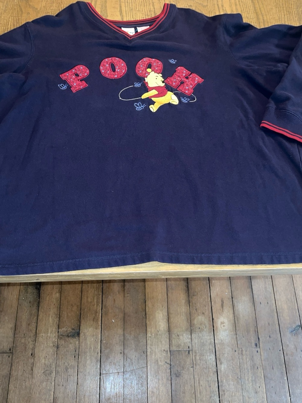 Vintage 90s Disney Winnie the Pooh Embroidered V-Neck Blue & Red Sweatshirt 3X